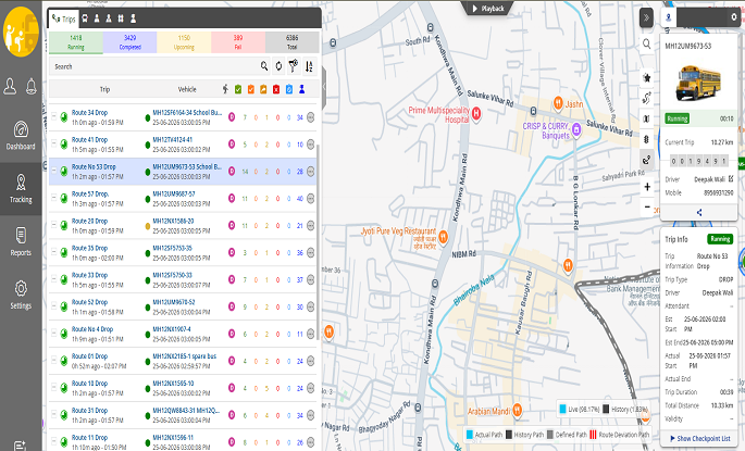 Live tracking admin dashboard