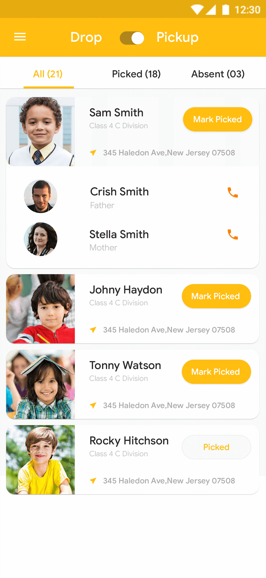 Driver app screen